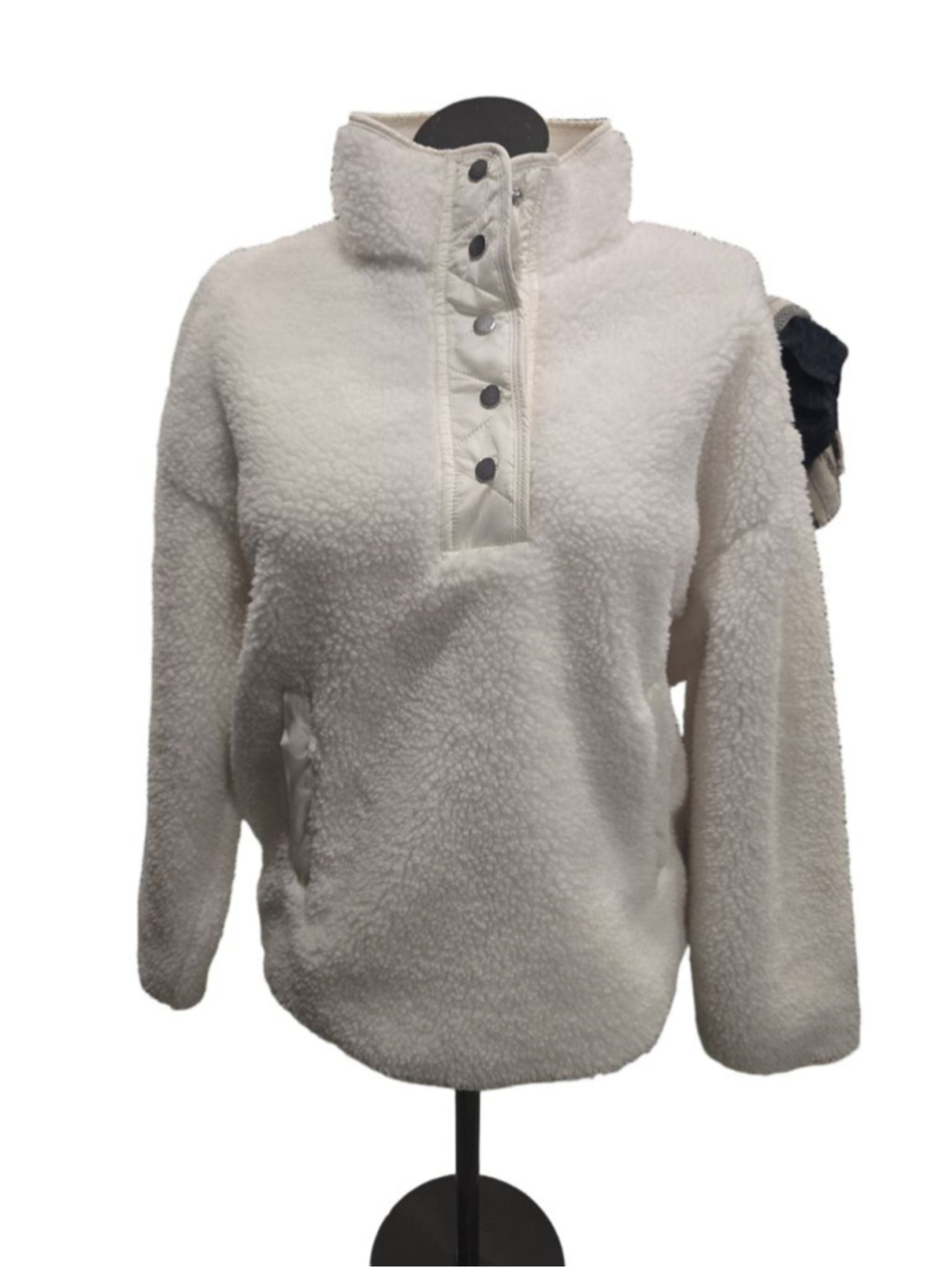 Athleta White Sherpa Fleece Snap Pullover Sweatshirt L
